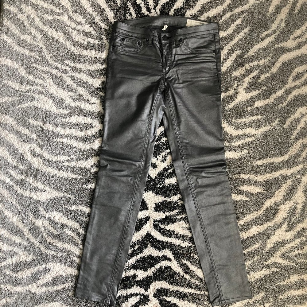 Rag & Bone Silver Pewter Metallic Coated Skinny Jeans / Leggings Size 28